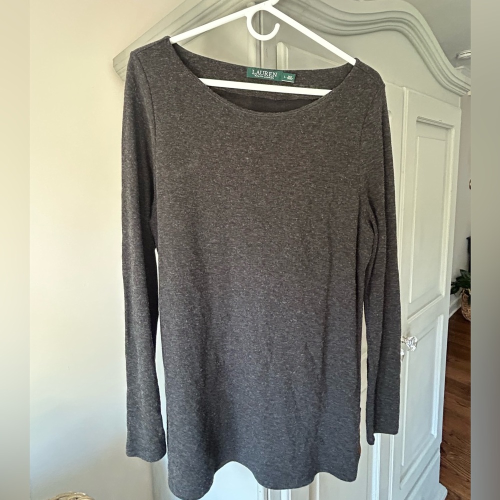 Ralph Lauren gray Tunic Top with brown suede detail size